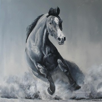 monochrome black white Painting - wild horse black and white